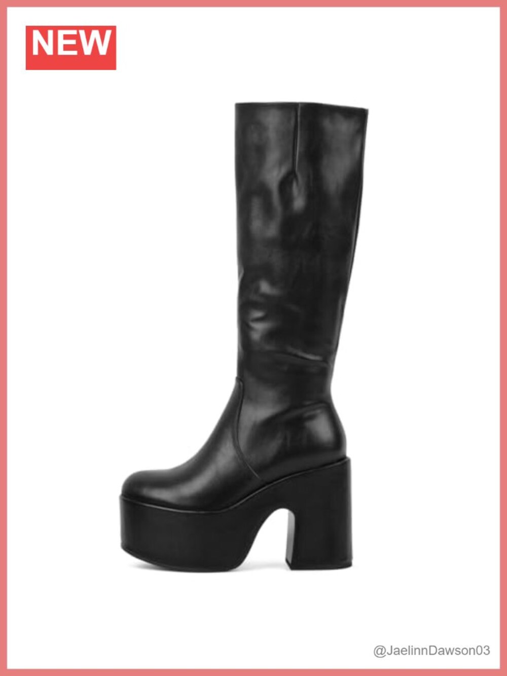 Retro 70s GoGo Platform Knee High Boots Zip Up Faux Leather Heels